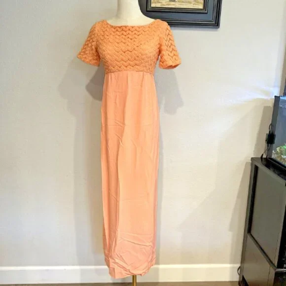 Lorrie Deb | Dresses | Lorrie Deb Maxi Dress 96s Coral Peach Lace Formal  Prom Bridesmaid Empire Waist | Poshmark
